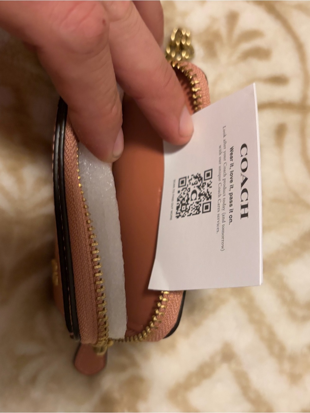 Coach Pink Leather Zip Card Pouch with Gold Hardware - Picture 2 of 3